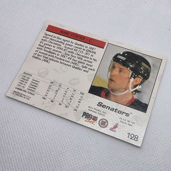 NHL 1992-93 Marc Fortier Senators #128 Pro Set Hockey Card - Picture 4 of 4